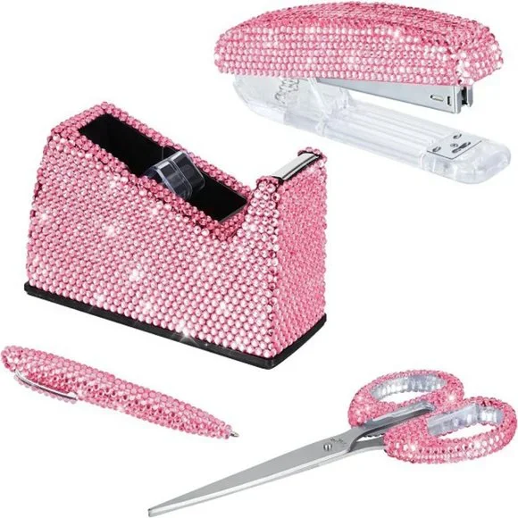 NEW Sparkling Bling Swarovski Crystal Rhinestone Desk Set Pink Purple  +… - Picture 3 of 3